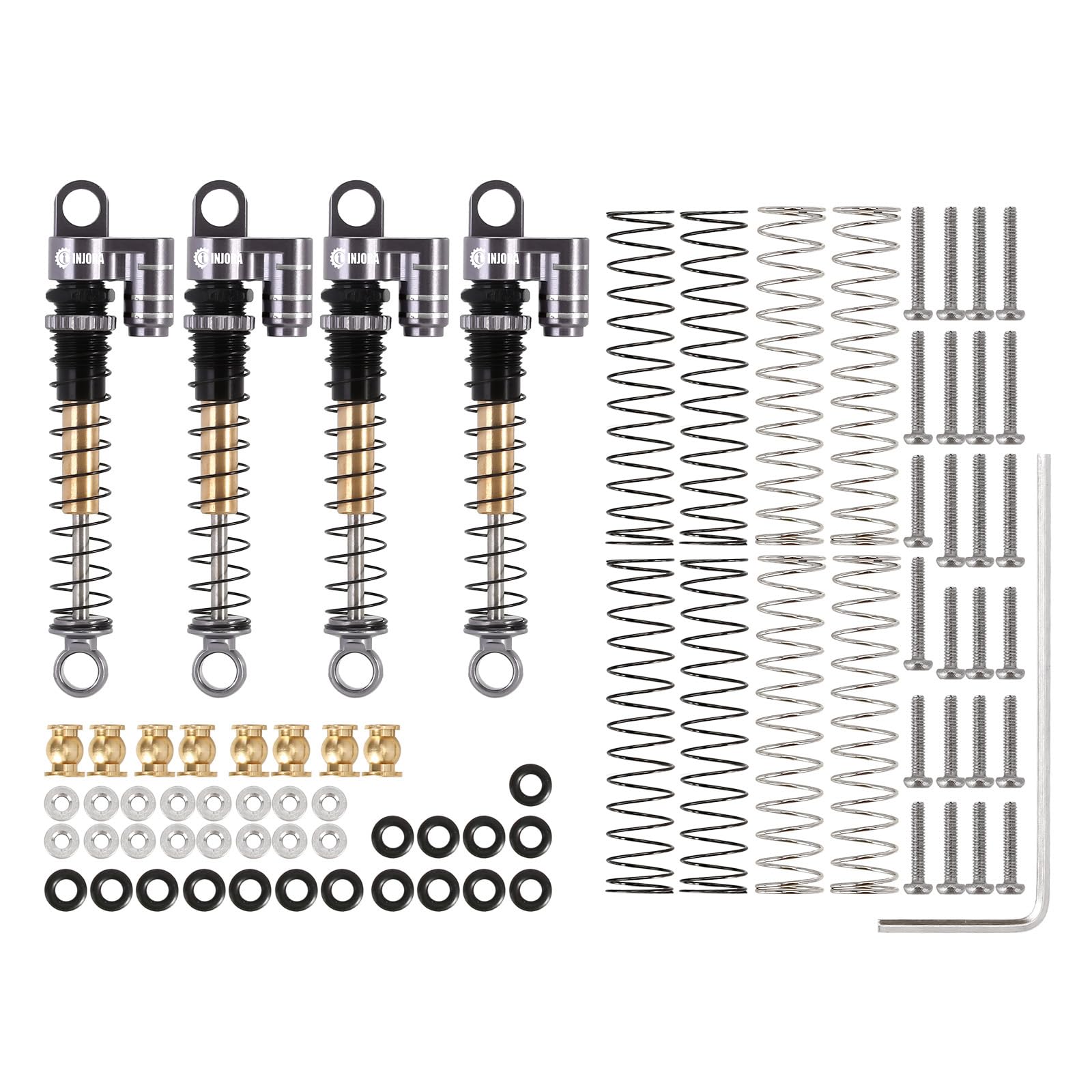 INJORA threaded bodies let quick preload adjustments for fine control.