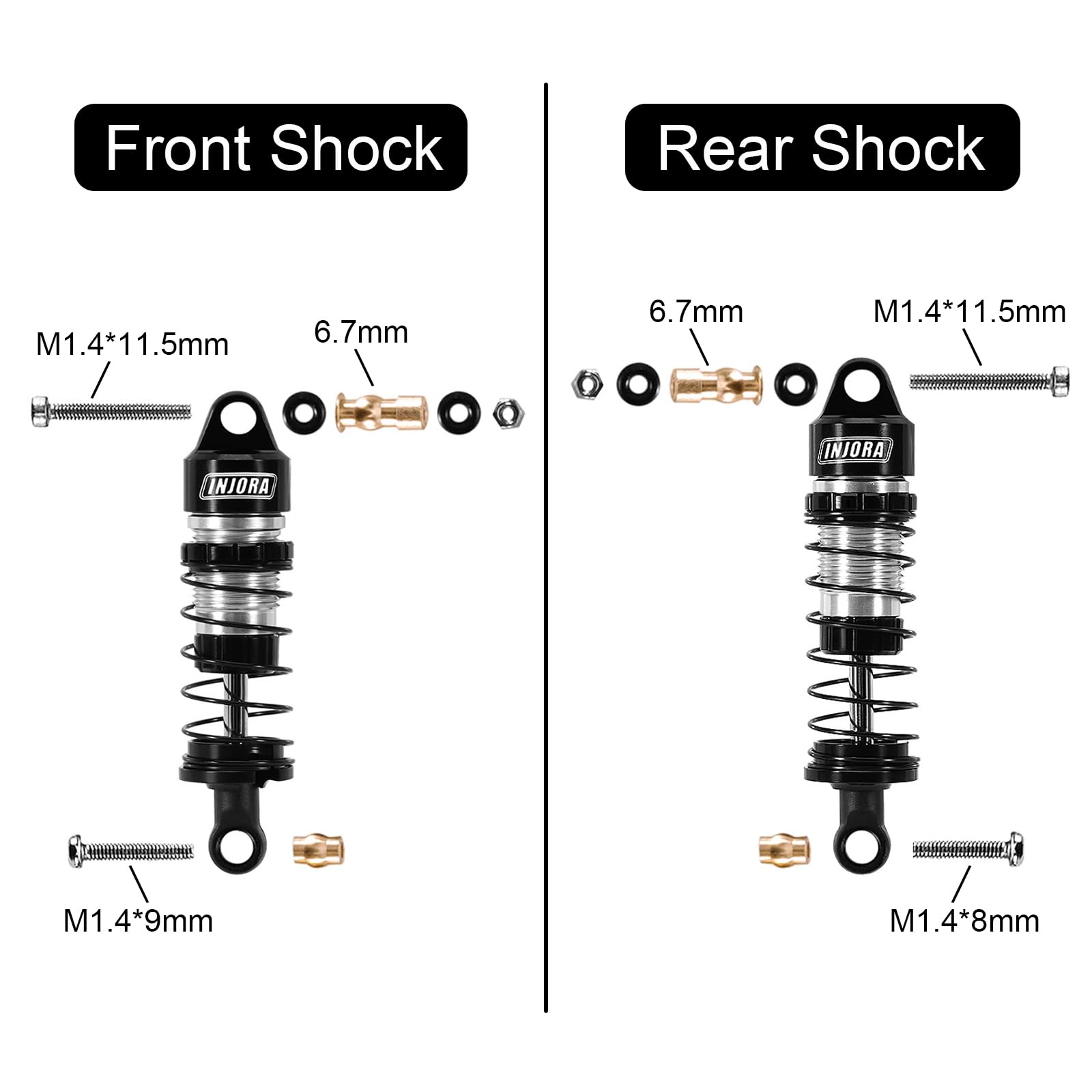INJORA threaded shock bodies enable quick pre-load adjustments for tuning