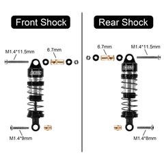 INJORA threaded shock bodies enable quick pre-load adjustments for tuning