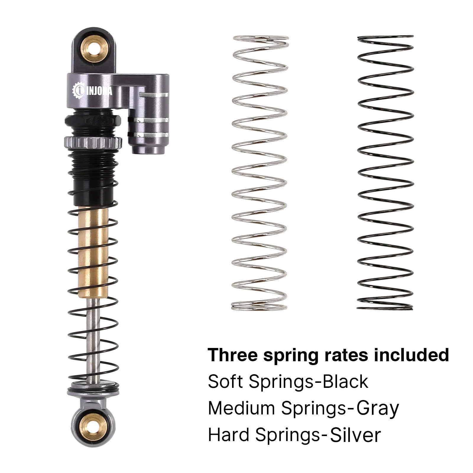 INJORA three spring rates allow precise tuning for different terrains.