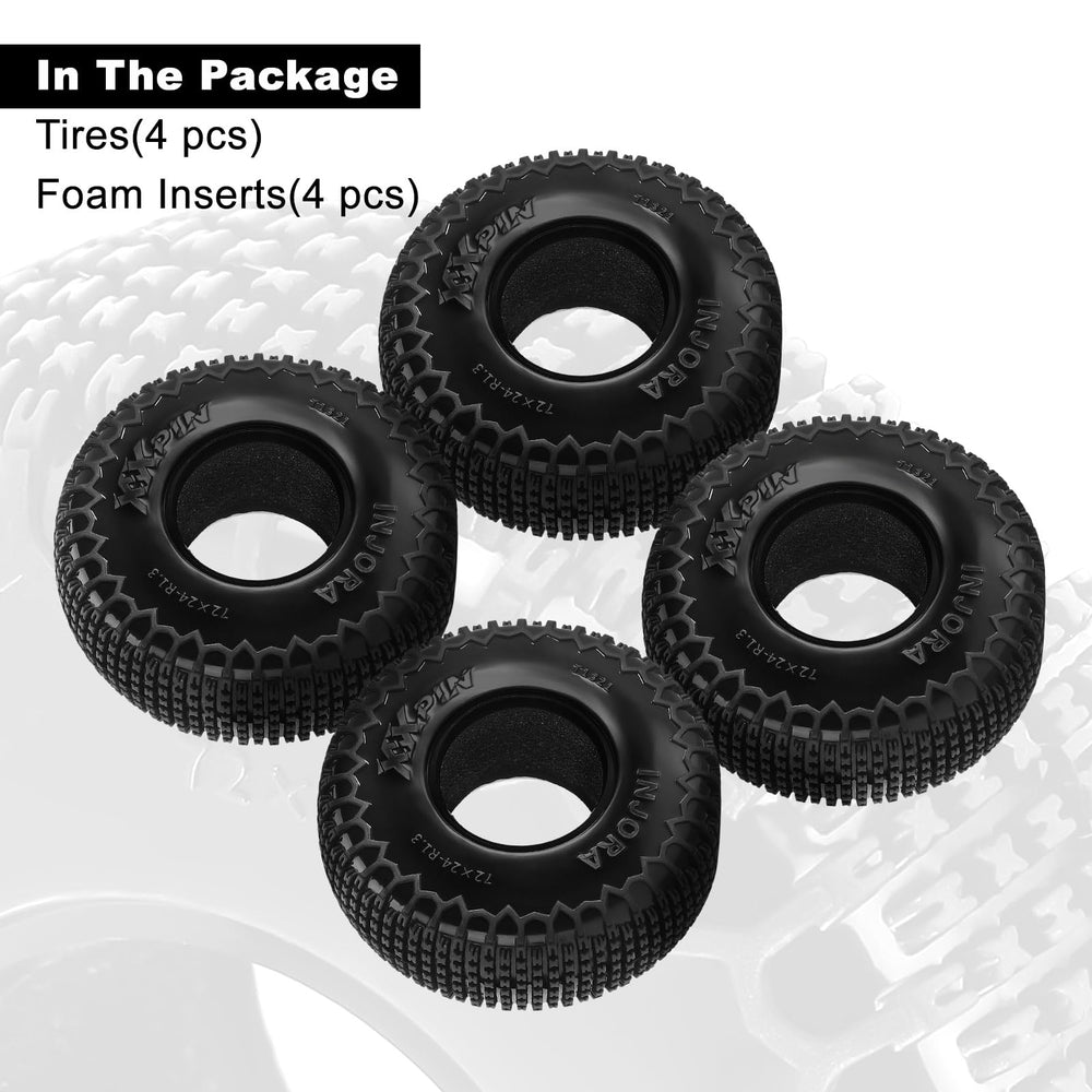 INJORA tire demonstrates 72x24mm size for precise traction.