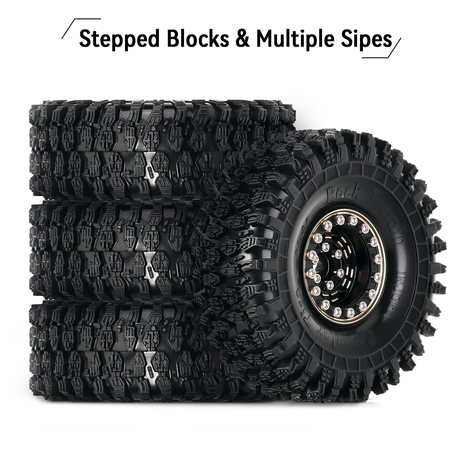 Tires mounted on compatible 1/18 wheels for SCX24, FCX24, TRX4M