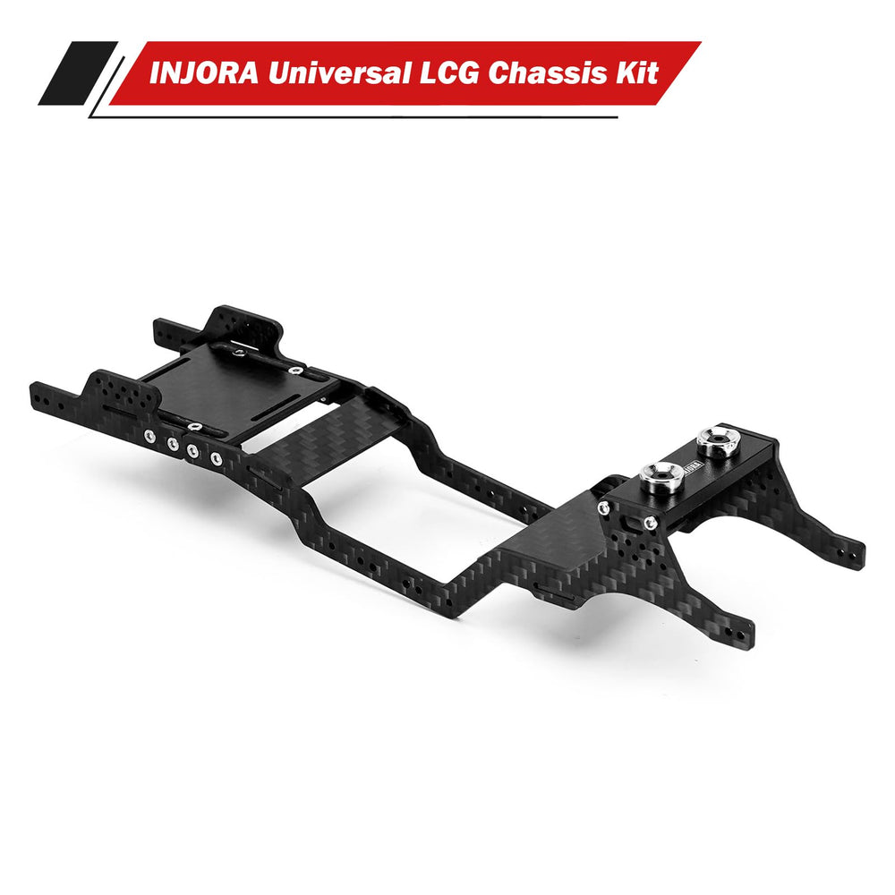 INJORA carbon fiber chassis with 8° skid plate enhances climbing on rough terrain