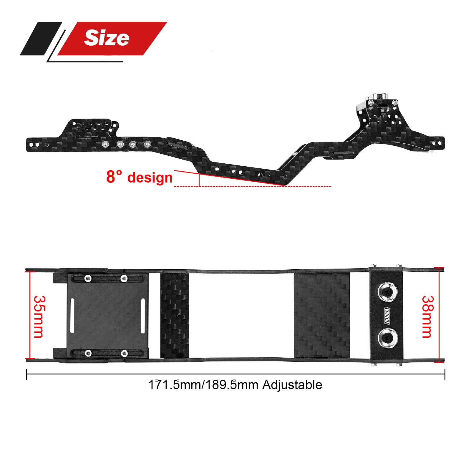 INJORA chassis fits SCX24 bodies including C10, Wrangler, Bronco, Deadbolt, Gladiator, Power Wagon