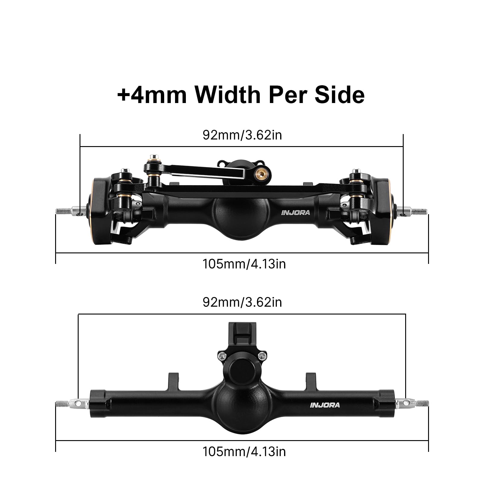 INJORA wide 8mm axle extension improves stability while maintaining scale appearance.