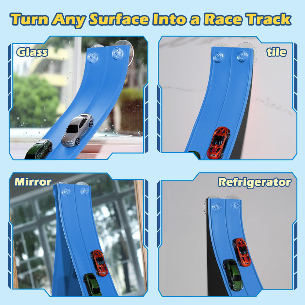 INKZOO Flex Tracks vertical mounting on windows adds space-saving play
