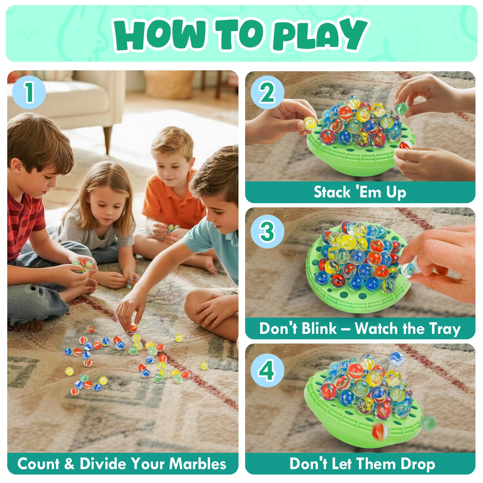 INKZOO Marble Balance Game set includes 50 colorful marbles for vibrant play