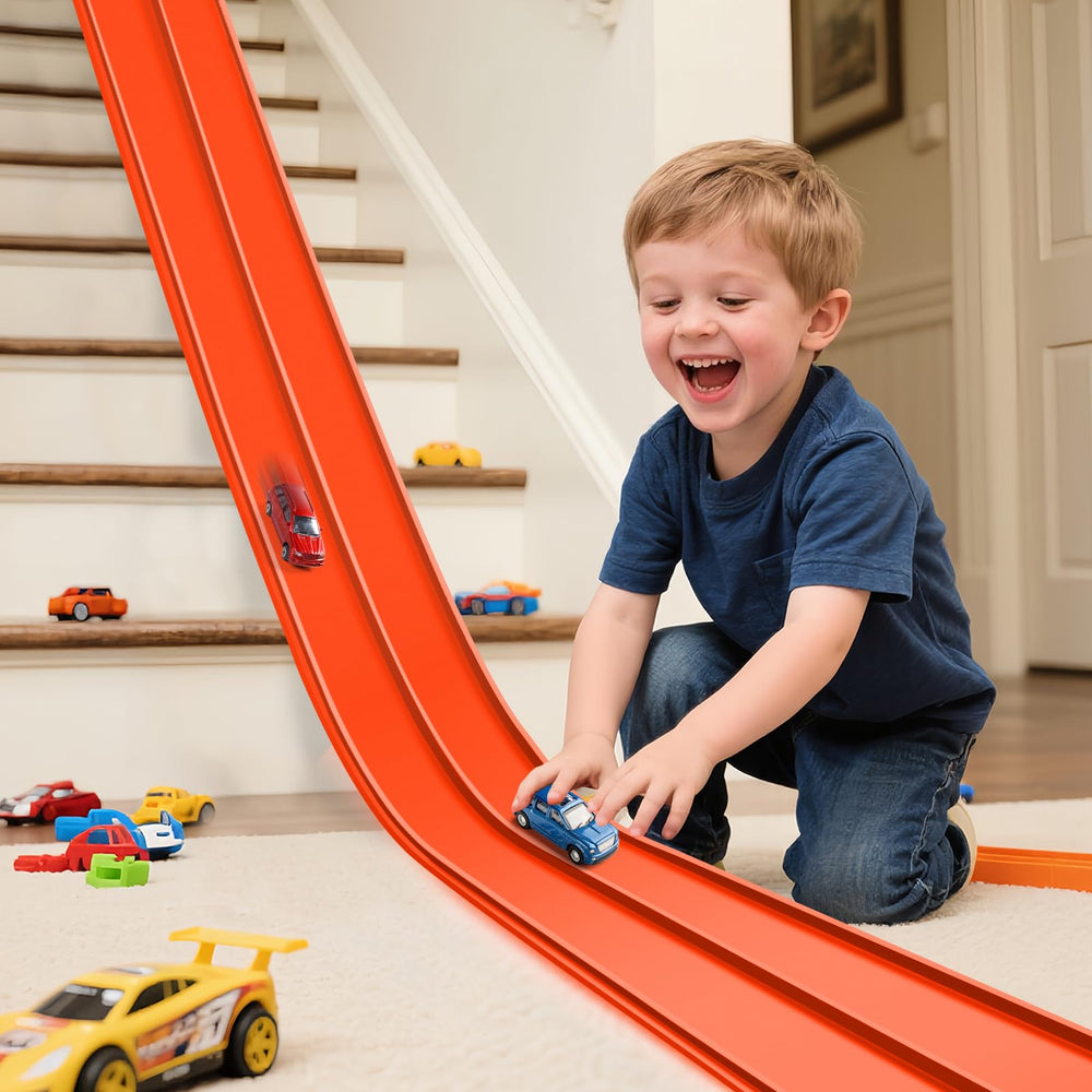 INKZOO Persimmon 15ft flex track laid out for fast indoor racing fun
