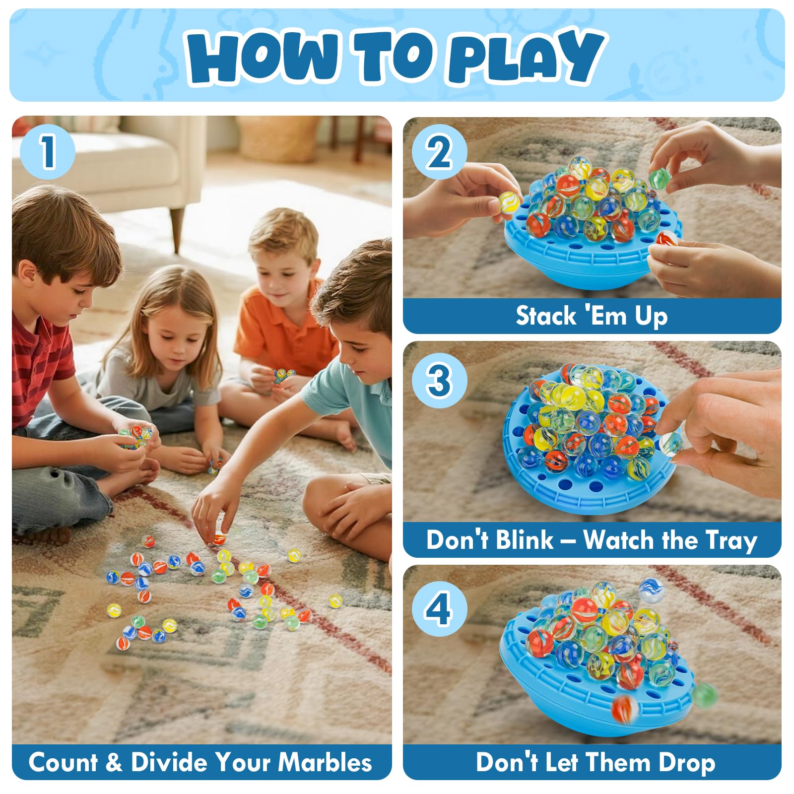 INKZOO Marble Balance Game built-in storage keeps marbles organized