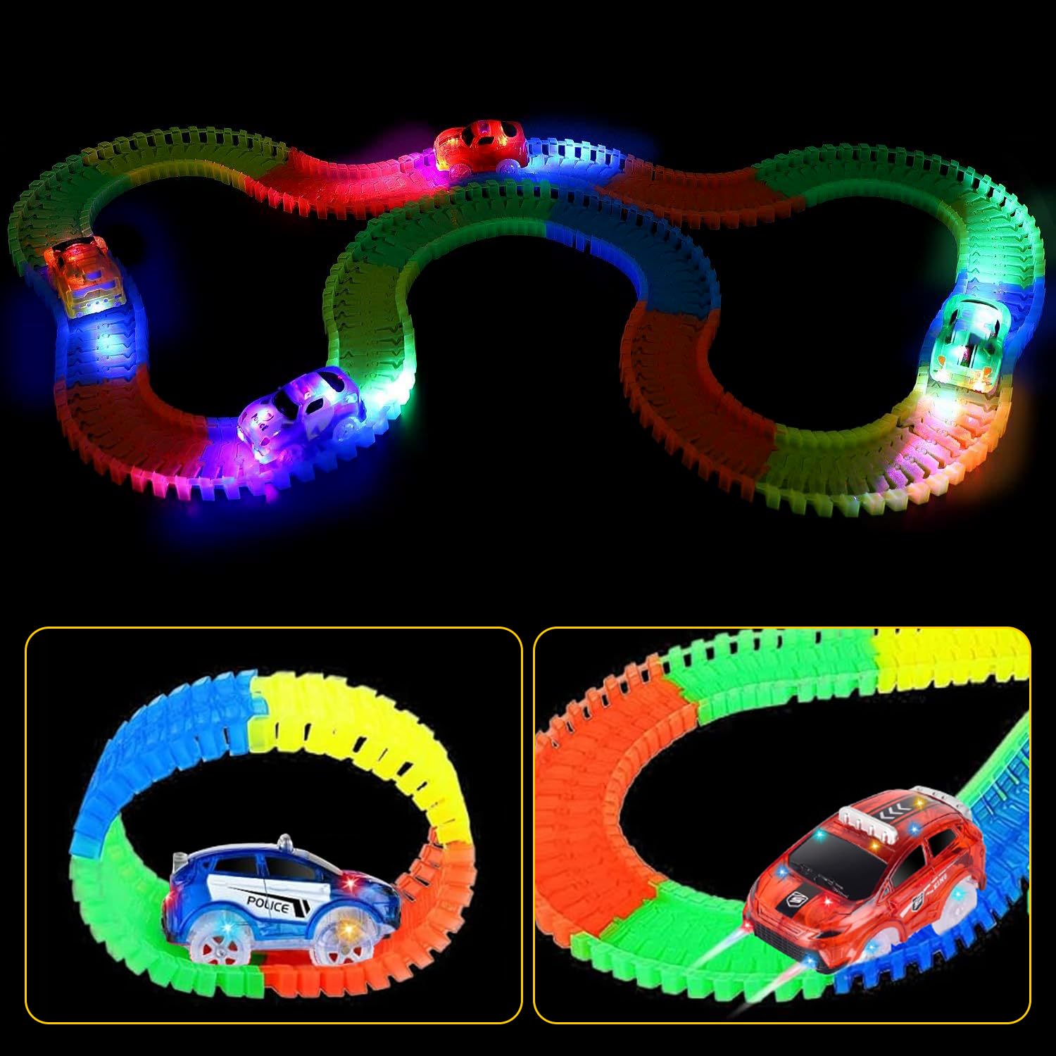 INLAIER track car blue police glow fuels imaginative racing