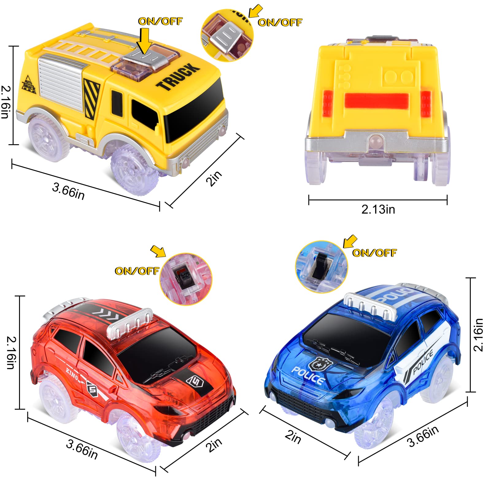 INLAIER track car yellow truck glow for daytime and night fun