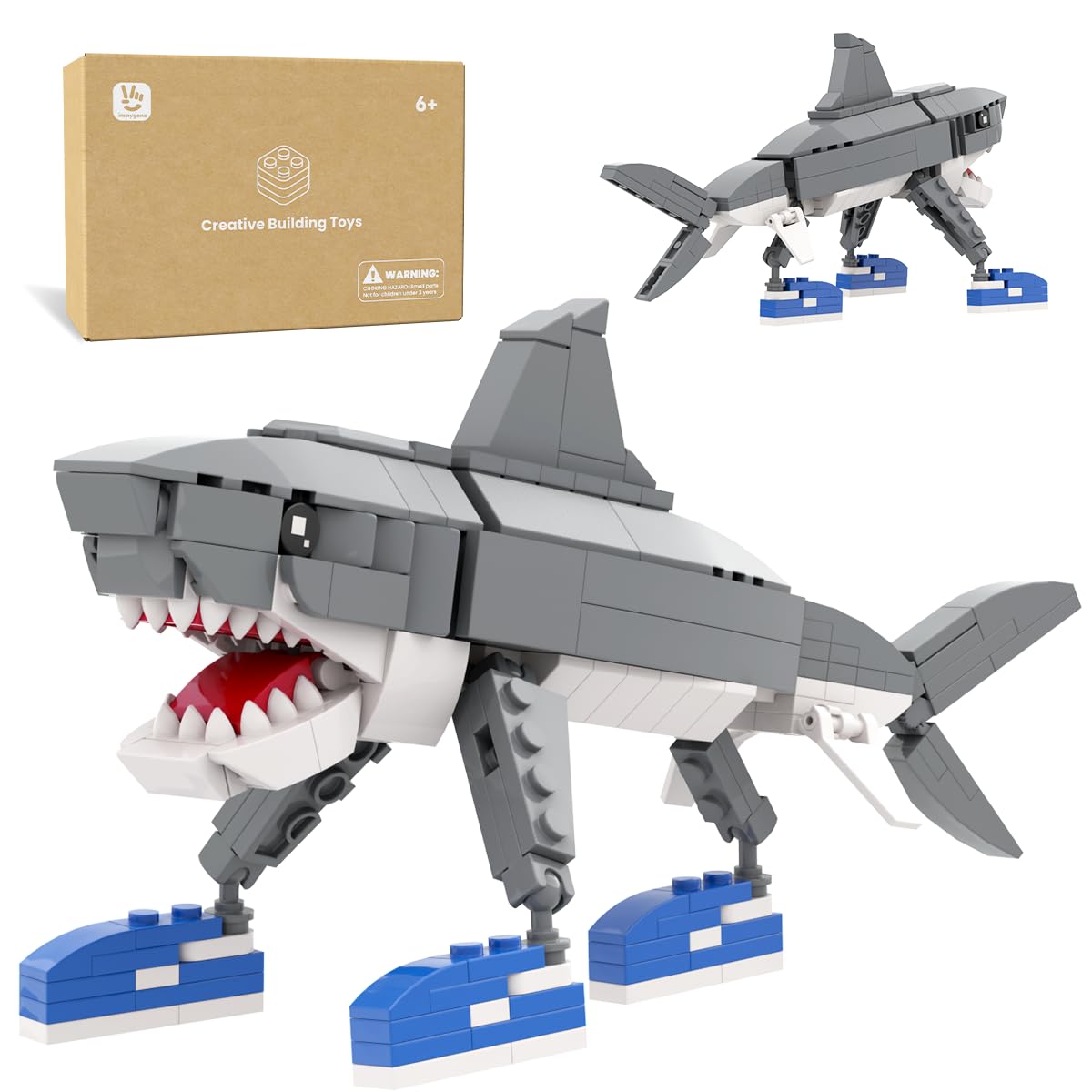 Inmygene Shark Building Set with 221 bricks for creative, screen-free fun.
