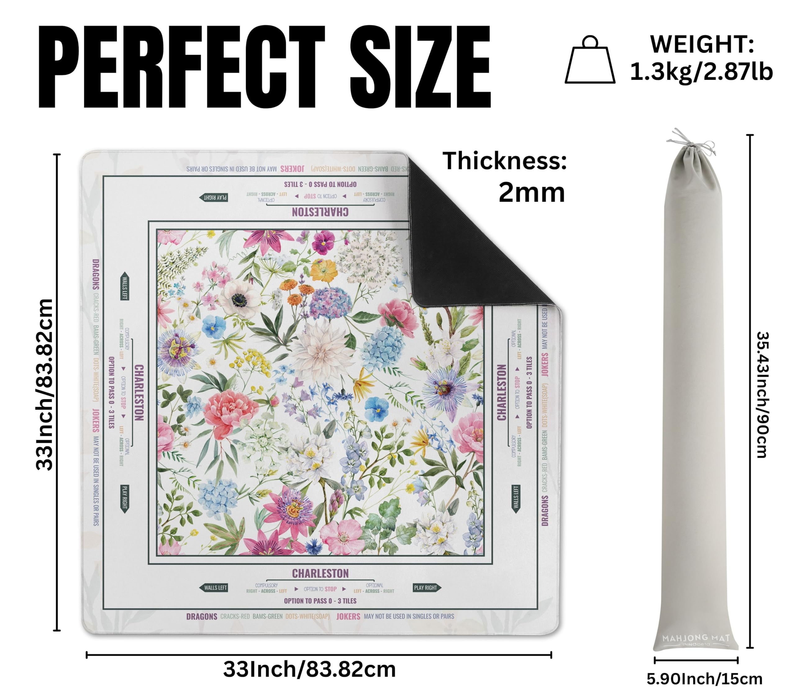 InnoBeta Mahjong Mat Flower-Carnation-12 edge: durable seam to prevent fraying