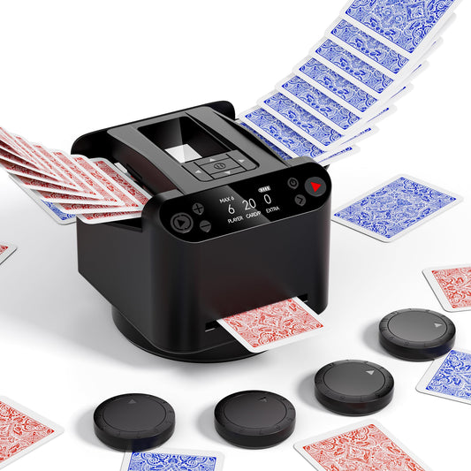 INNCNN 2-in-1 shuffler-deal machine in action for fast, hands-free rounds with up to 12 players.