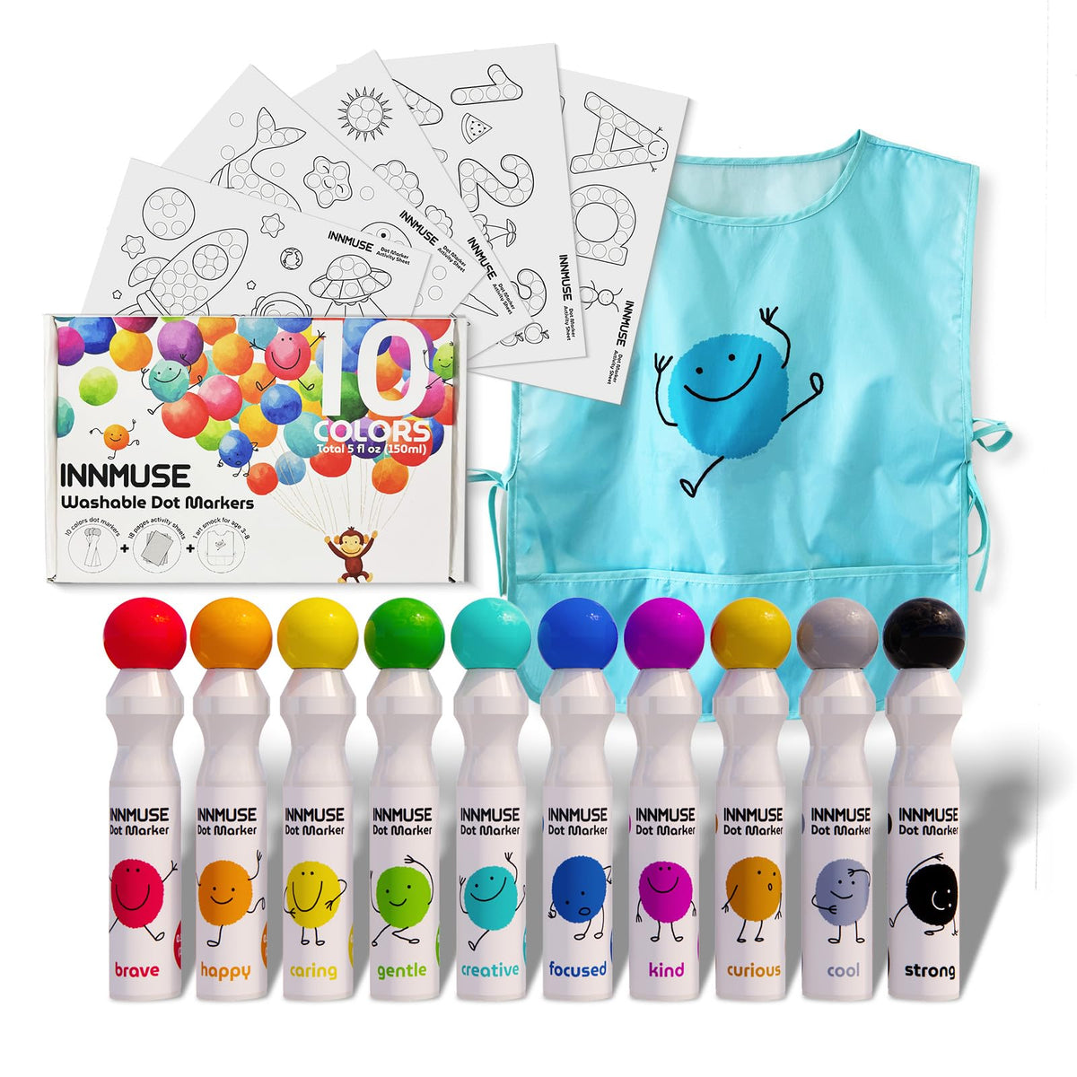INNMUSE 10-color dot markers for toddlers in action, mess-free coloring.