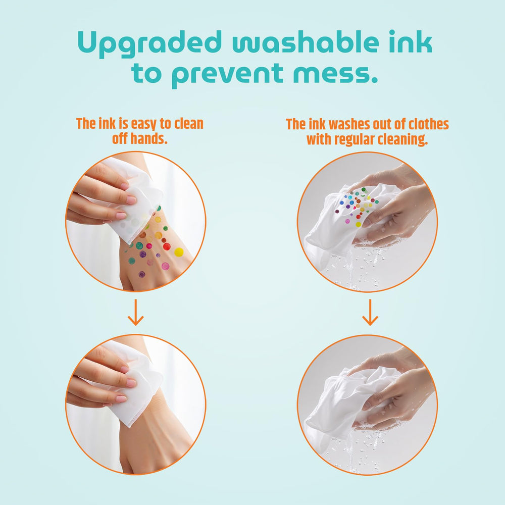 Non-toxic ink from INNMUSE washes off skin and fabrics with soap and water.