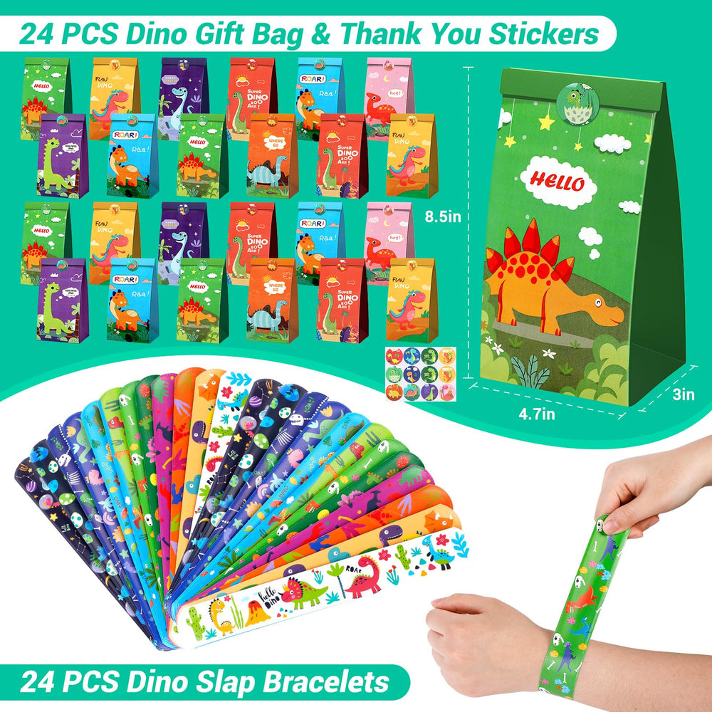 INNOCHEER dinosaur slap bracelets adding classic party flair.