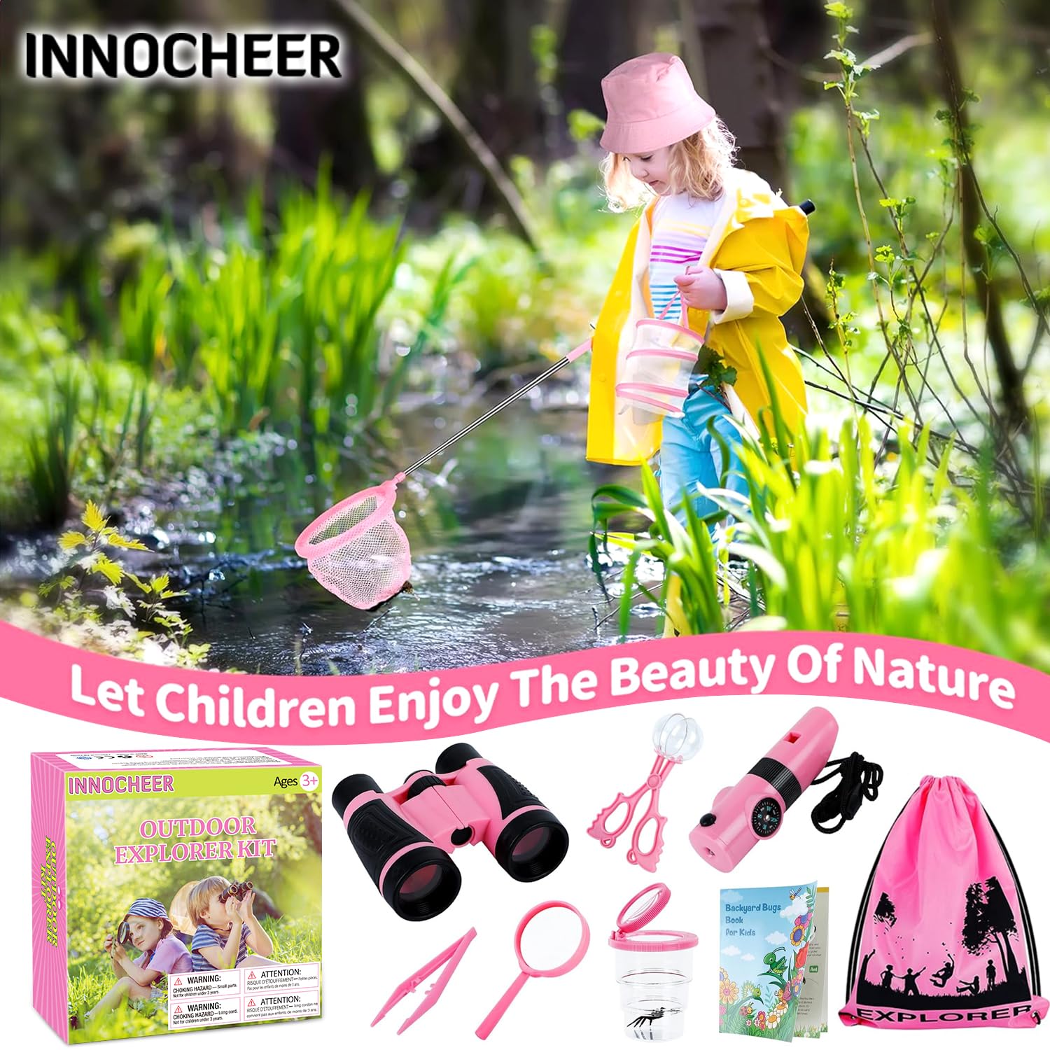 INNOCHEER Explorer Kit bug collector with magnifier keeps specimens safe.