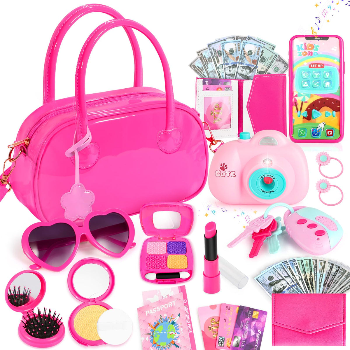 INNOCHEER little girls purse with flower pendant for pretend play