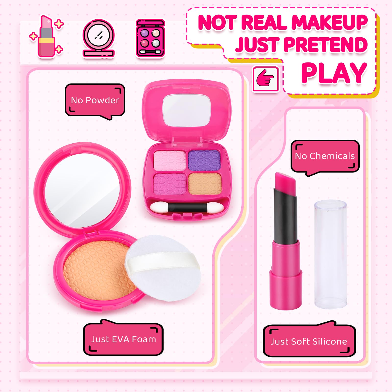 INNOCHEER pretend makeup kit in silicone-safe texture for mess-free play