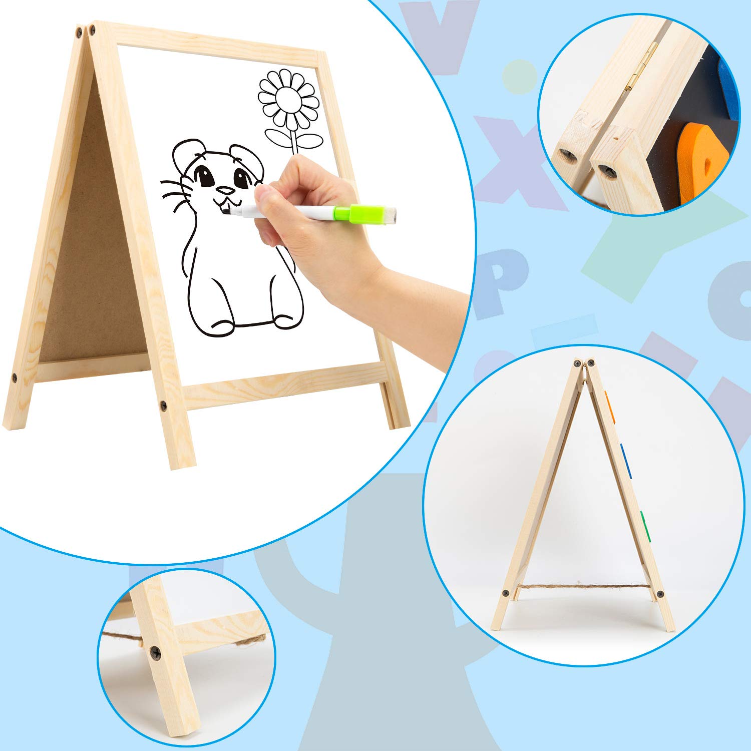 INNOCHEER two-sided board demonstrates magnetic learning on both dry erase and chalkboard sides