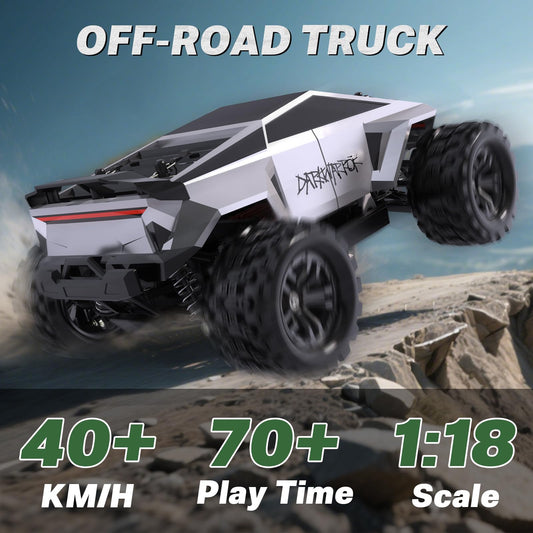 Innofans 1:18 scale all-terrain RC car side view highlights maneuverability on varied surfaces.