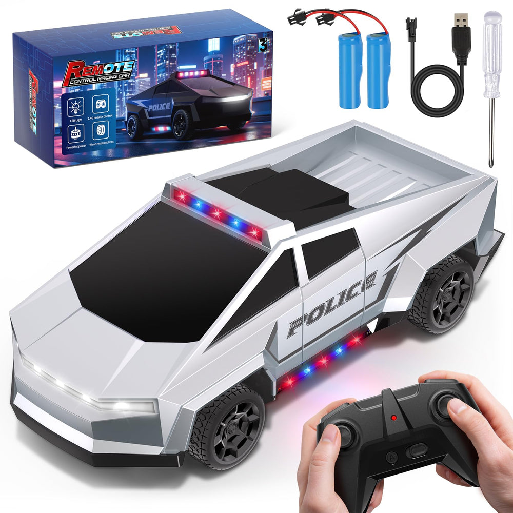 Innofans 1:22 scale police truck toy front view shows durable ABS body for rough play