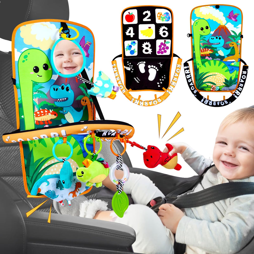 Innofans baby car seat dinosaurs toys clip under headrest for engaging journey play.
