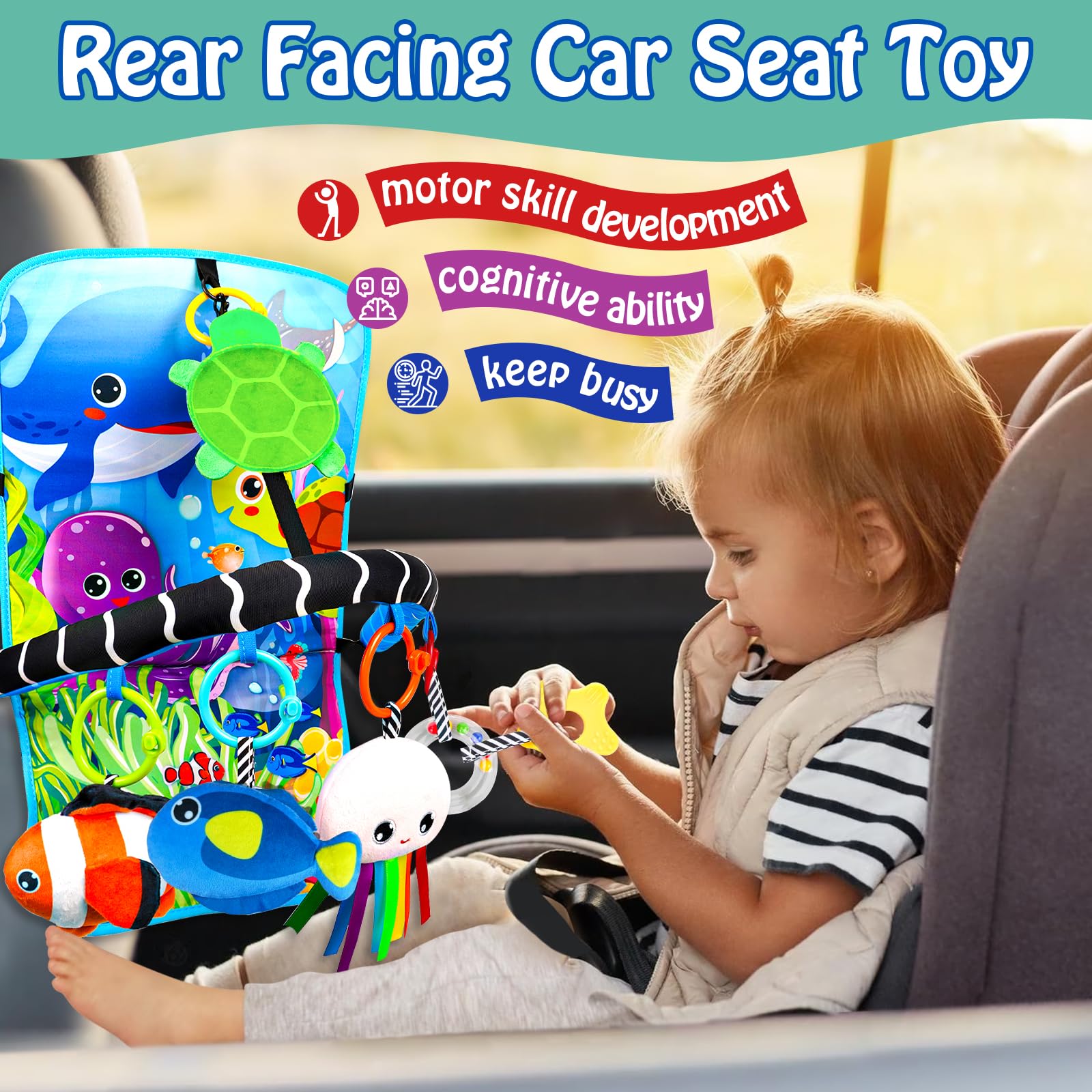 Innofans car seat toy with mirror for self-play during rides.