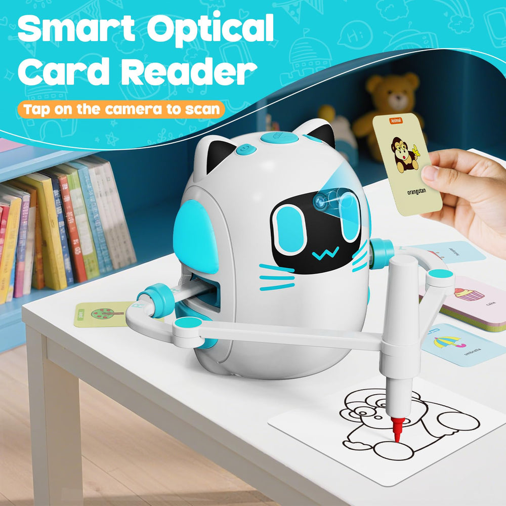 Innofans drawing robot with 150 activity cards spread for kids