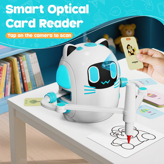 Innofans drawing robot with 150 activity cards spread for kids