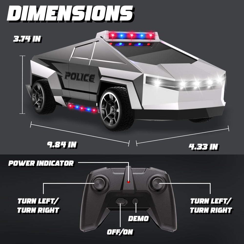 Innofans RC police car lights-on demonstrates realistic detailing for imaginative play