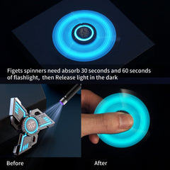 INNÔPLUS light-up fidget spinner glowing in the dark for visual appeal in breaks.