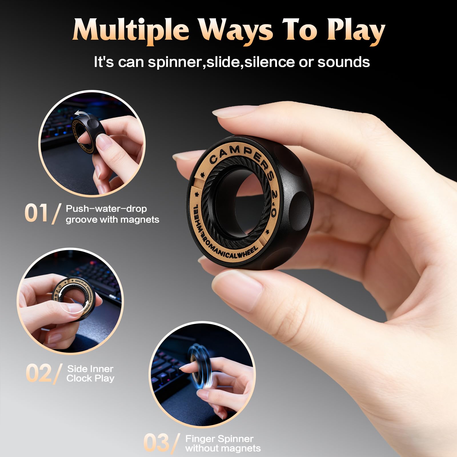 INNÔPLUS Upgrade fidget spinner ring magnetic rings feature eight slots for versatile play.