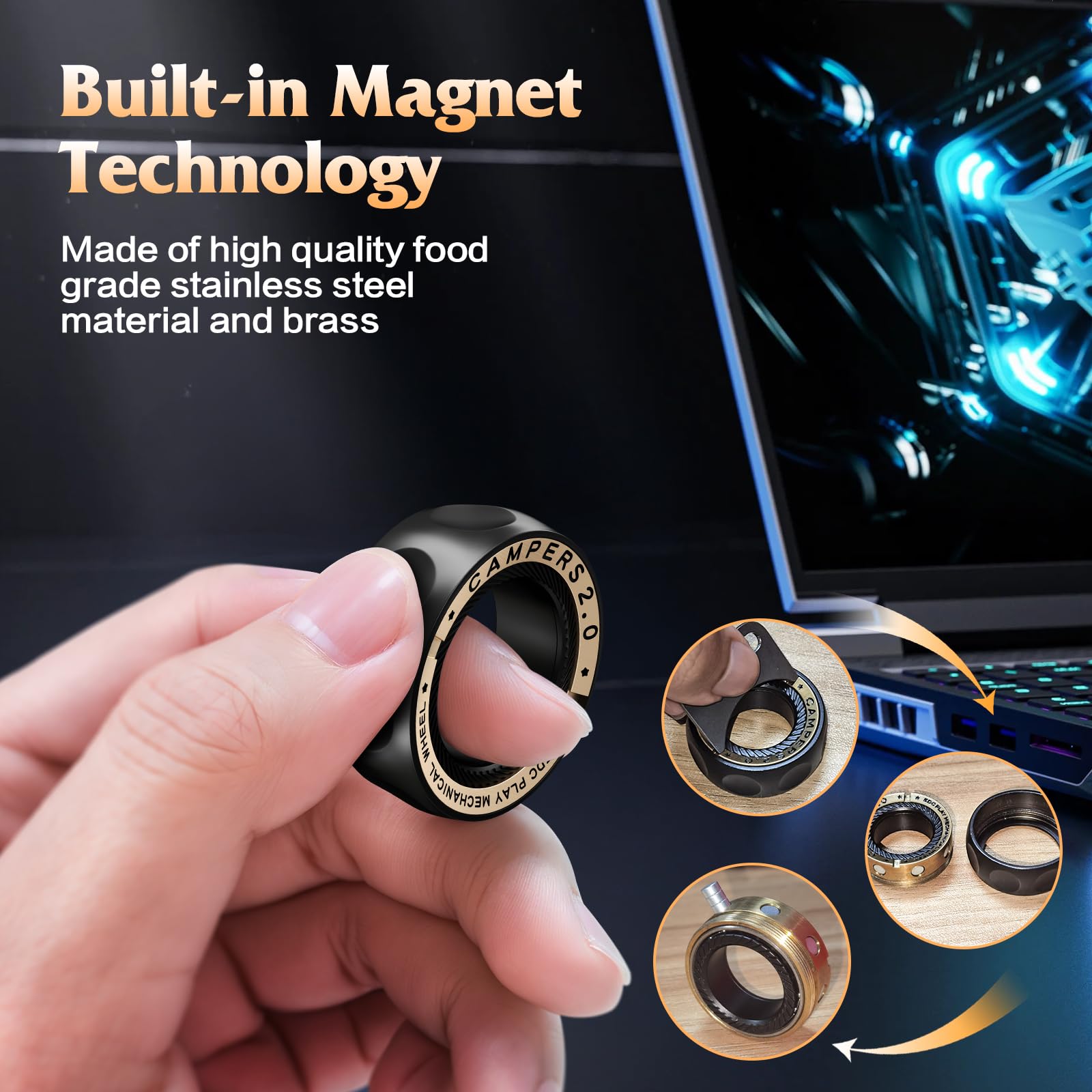 INNÔPLUS Upgrade fidget spinner ring portable EDC size fits anywhere.