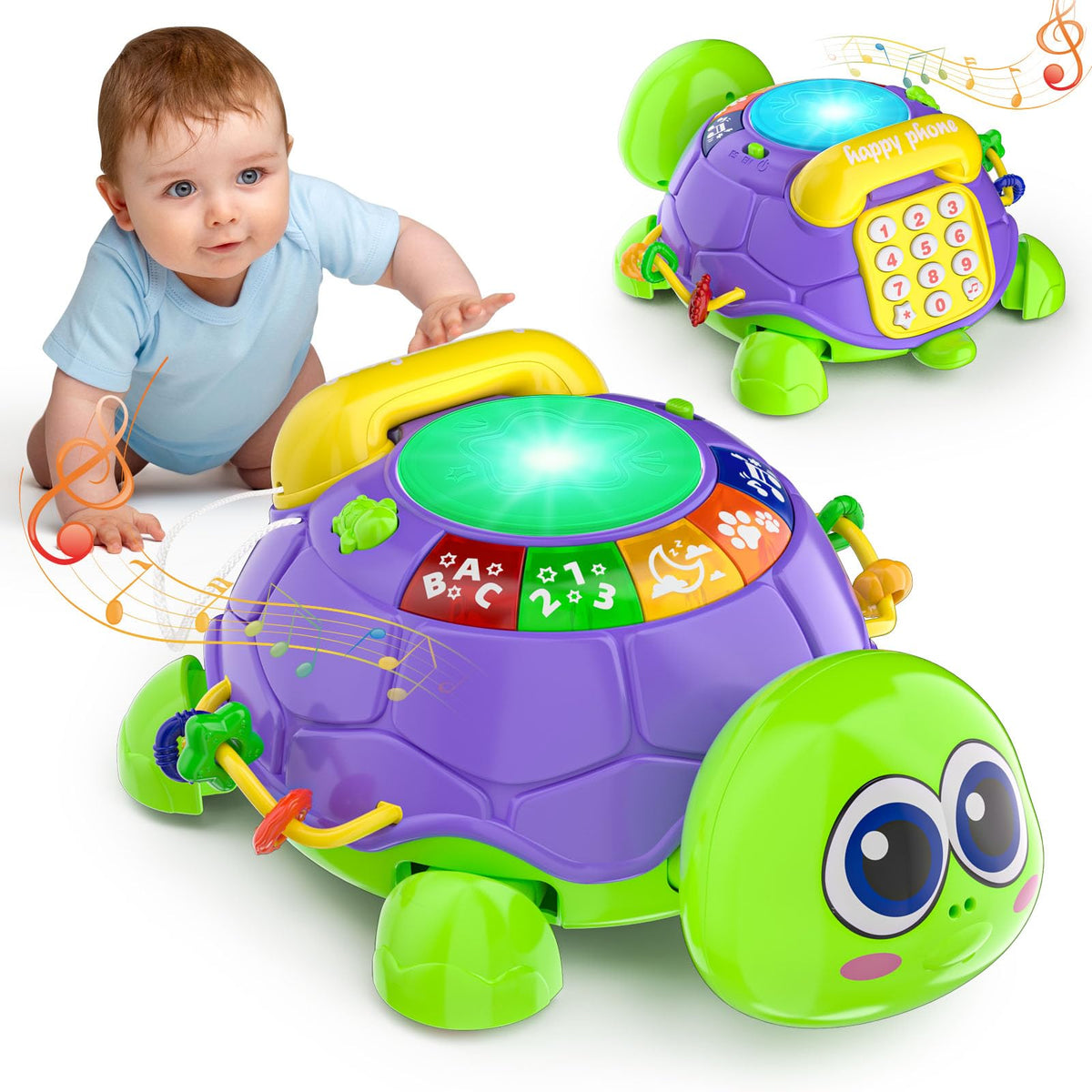 INNOSKY turtle crawl-lights toy engages babies during tummy time with bright lights.
