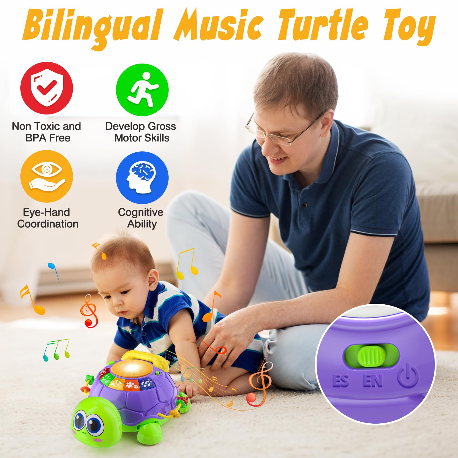 INNOSKY turtle tummy-time toy strengthens gross motor skills during play.