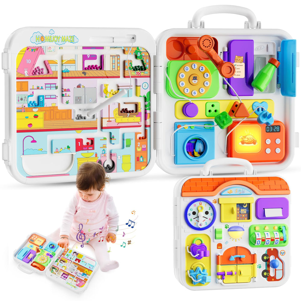 INNOSKY Toddler Busy Board locks and latches promote fine motor skills during play.