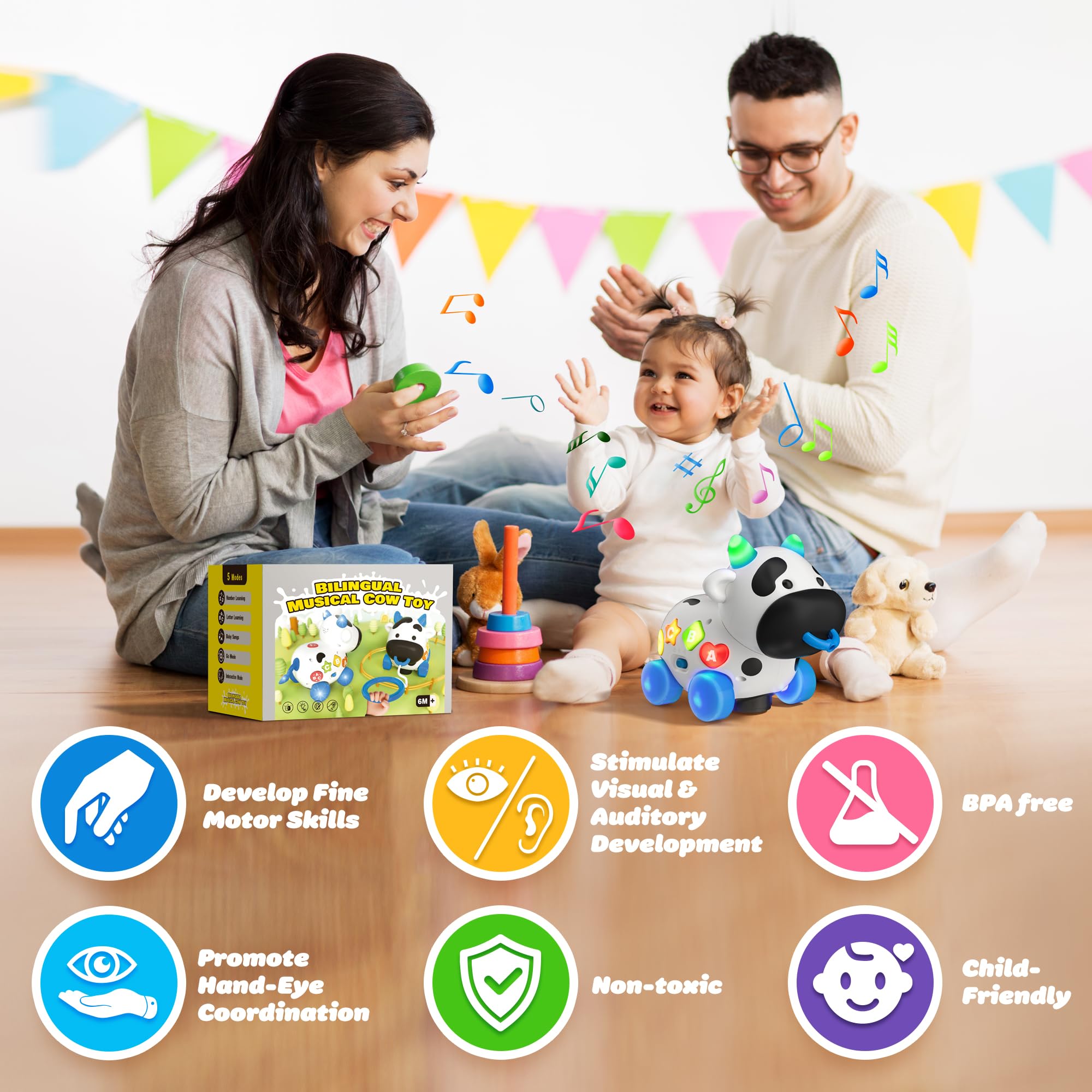 INNOSKY Musical Cow Toy features vibrant colors for engaging first gifts.