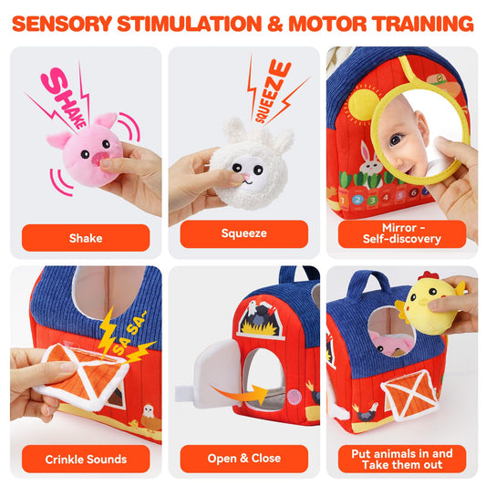 INNOSKY stuffed farm animals plush with rattle to stimulate auditory awareness during play.