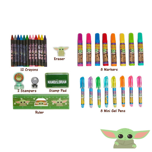 Innovative Designs coloring sheets featuring Baby Yoda, perfect calm creative time for kids.