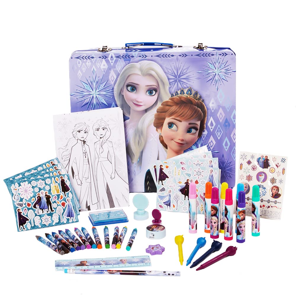 Innovative Designs Disney Frozen 2 deluxe tin front view with Elsa and Anna for creative play