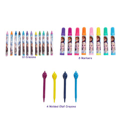 Markers and gel pens provide bold color accents for young artists