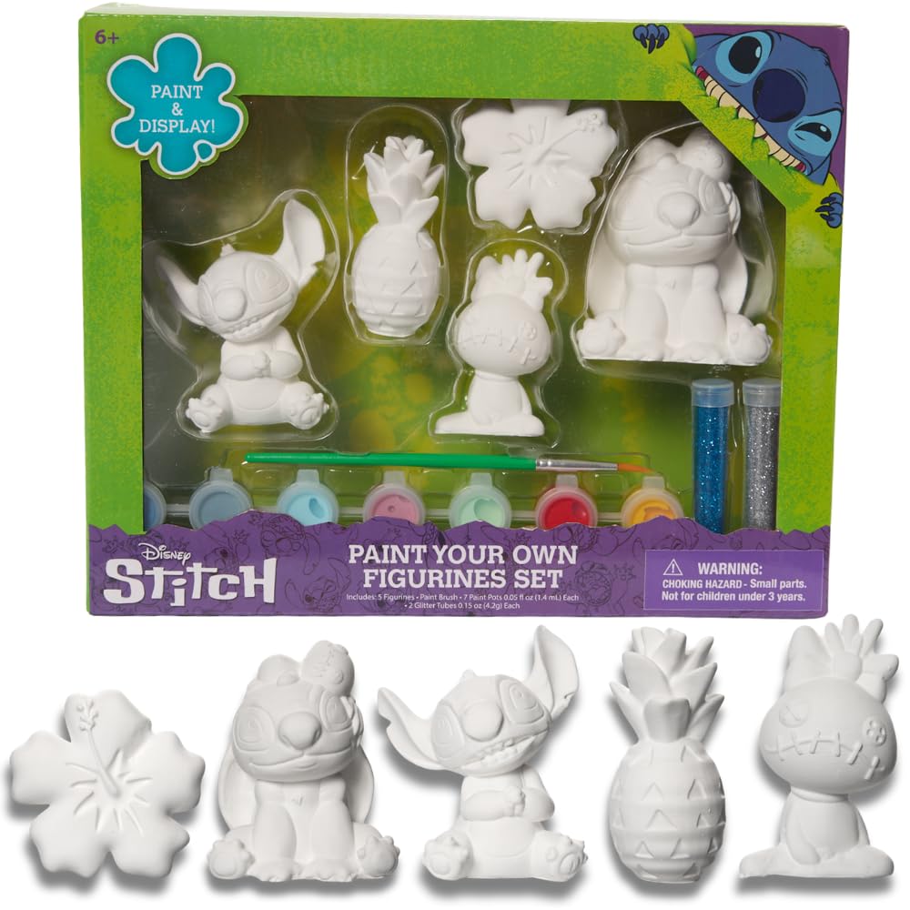 Innovative Designs Disney Stitch figurines ready to paint for imaginative play and decor.