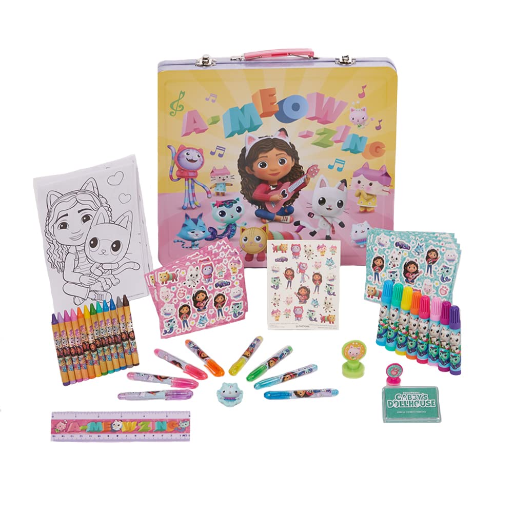 Innovative Designs Gabby’s Dollhouse deluxe activity set carrying tin keeps supplies organized for travel
