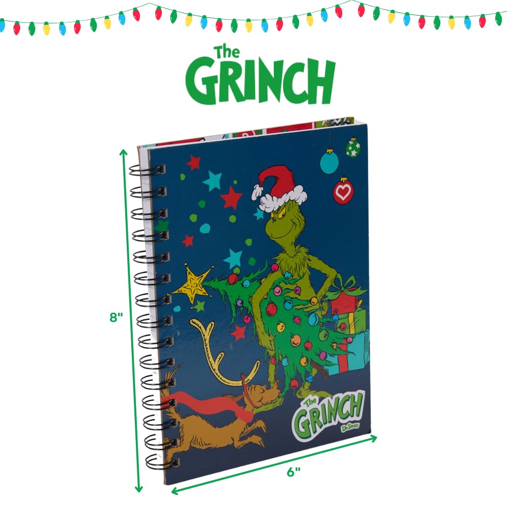 Grinch PVC toppers on pens bring playful character to notes.