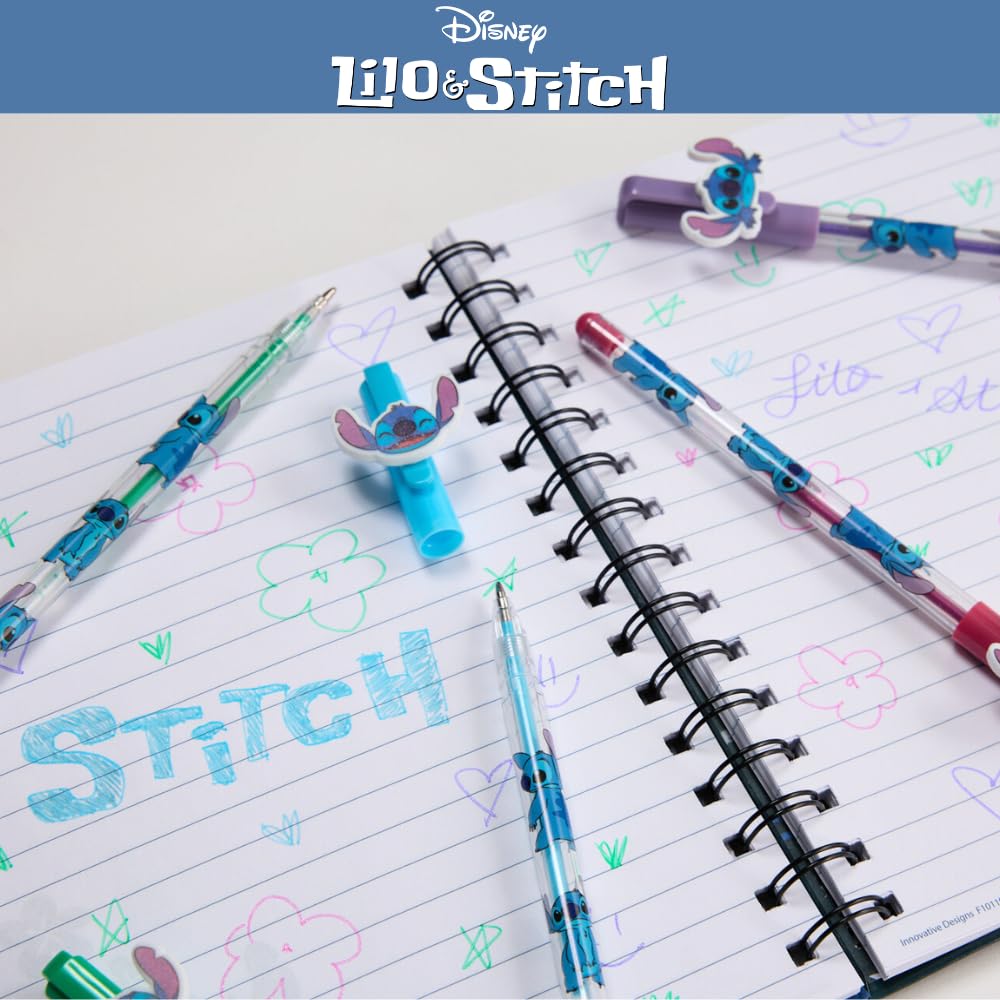 Innovative Designs Lilo & Stitch blue gel pen topper provides smooth journaling.