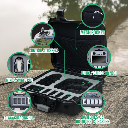 INNVO drone case open lid for organized interior and easy access.