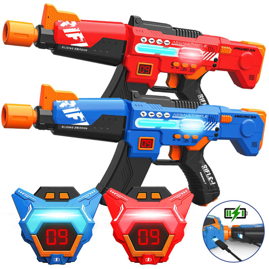 Inodoo laser tag guns 2-pack front view for family-friendly play and interactive battles.