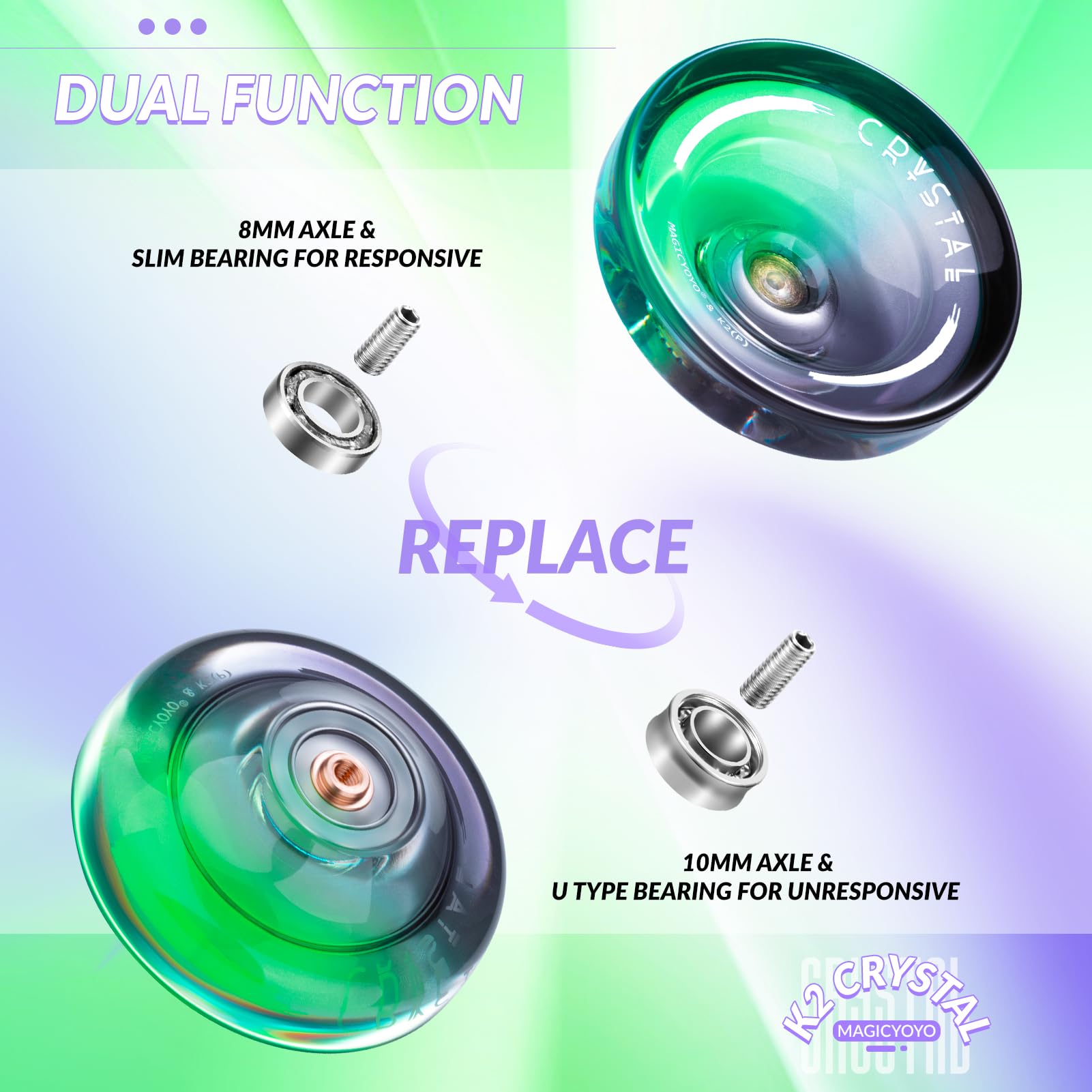INOVASHON Yoyo K2 Crystal unresponsive bearing detail for advanced tricks